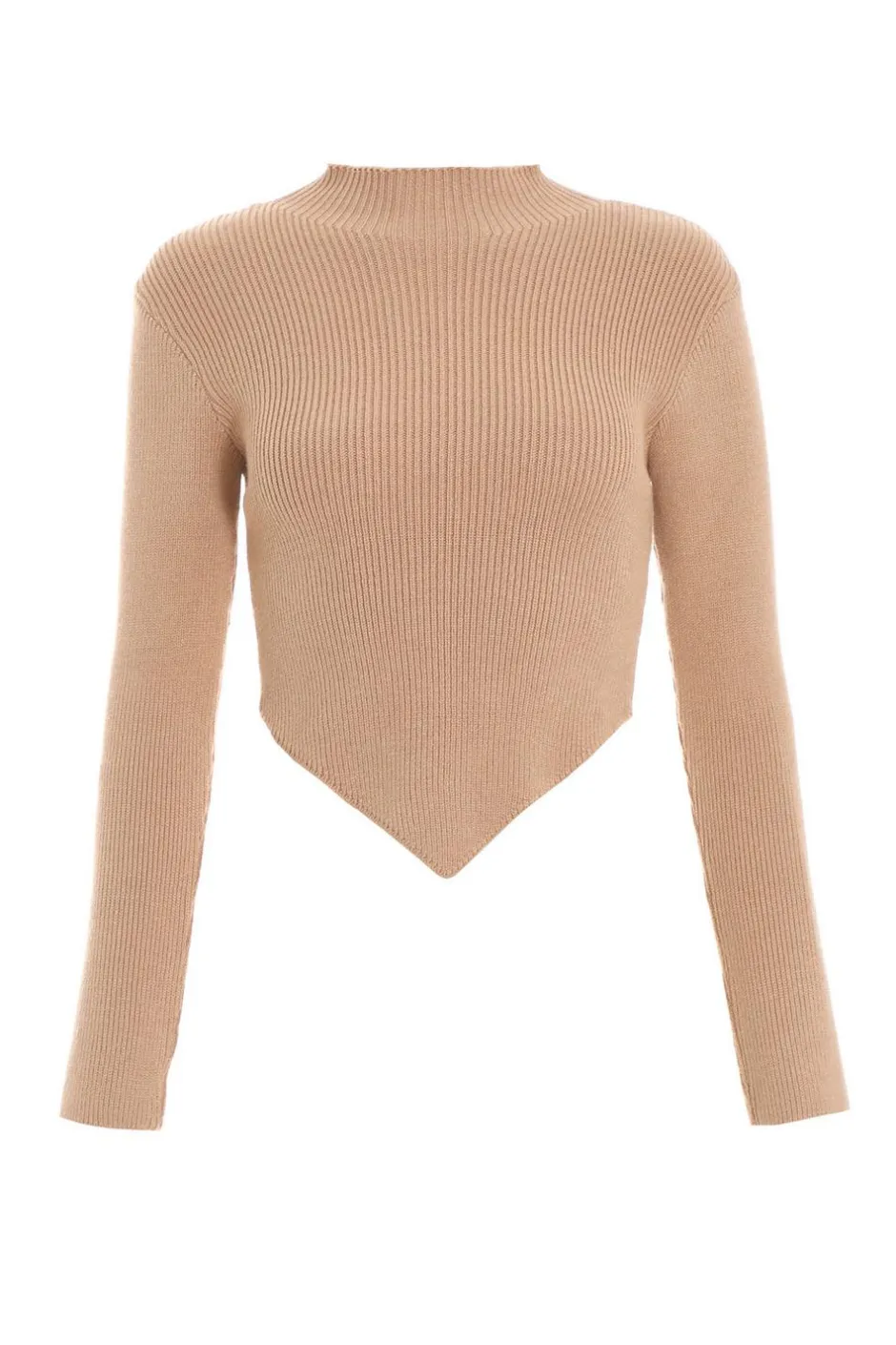 Quiz Camel Knitted Turtle Neck Crop Jumper