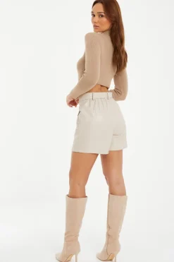 Quiz Camel Knitted Turtle Neck Crop Jumper