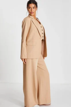 Quiz Camel Pinstripe Ruched Sleeve Blazer Sale