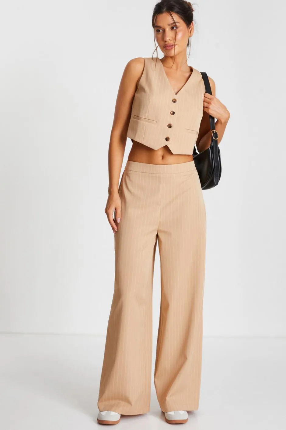 Quiz Camel Pinstripe Waistcoat Sale