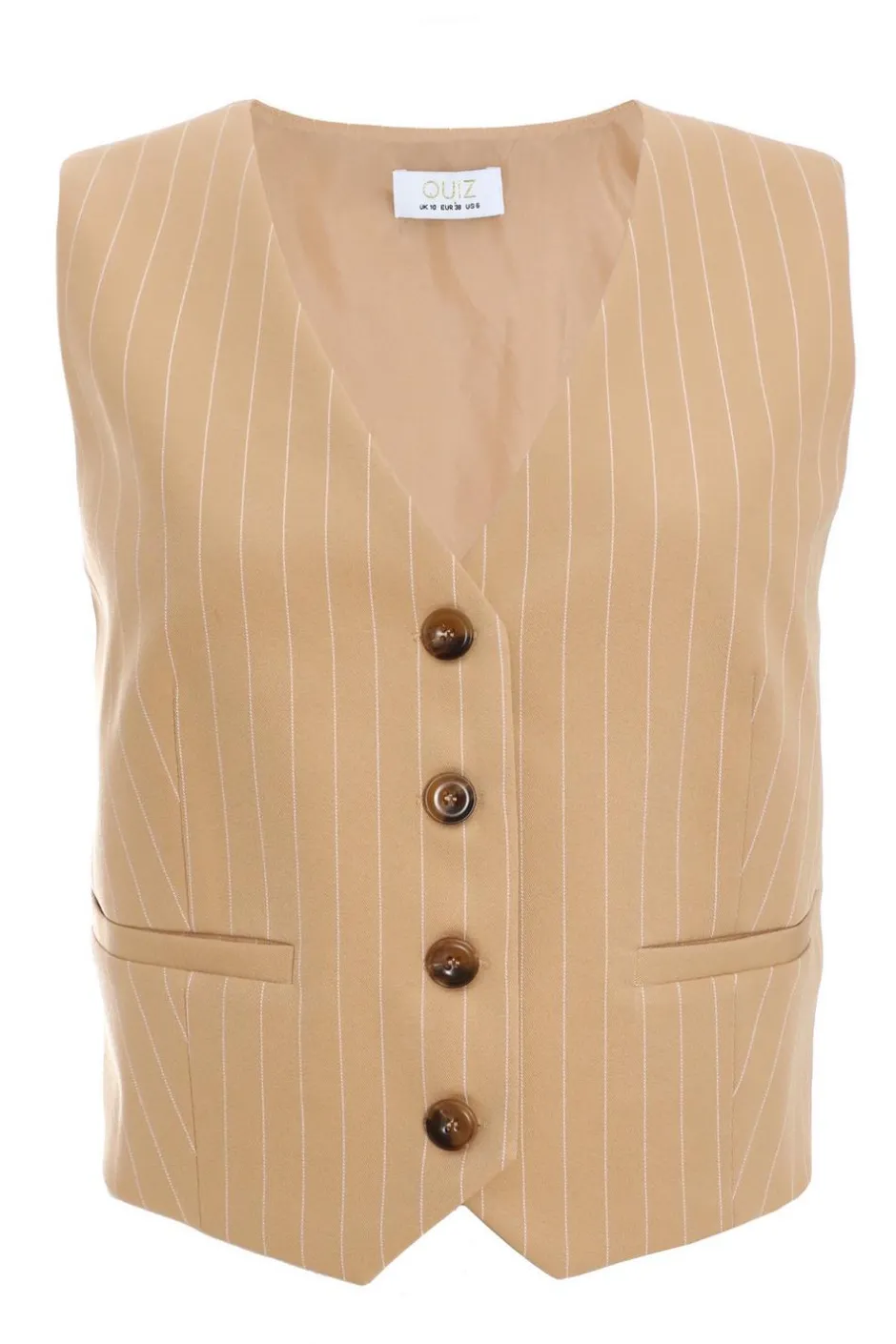 Quiz Camel Pinstripe Waistcoat Sale