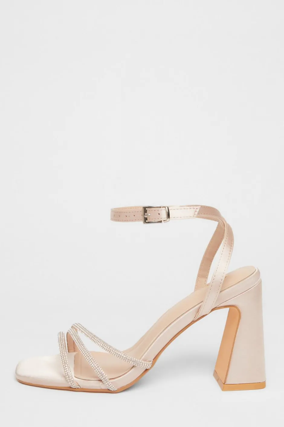 Quiz Diamante Block Heels Champagne Online