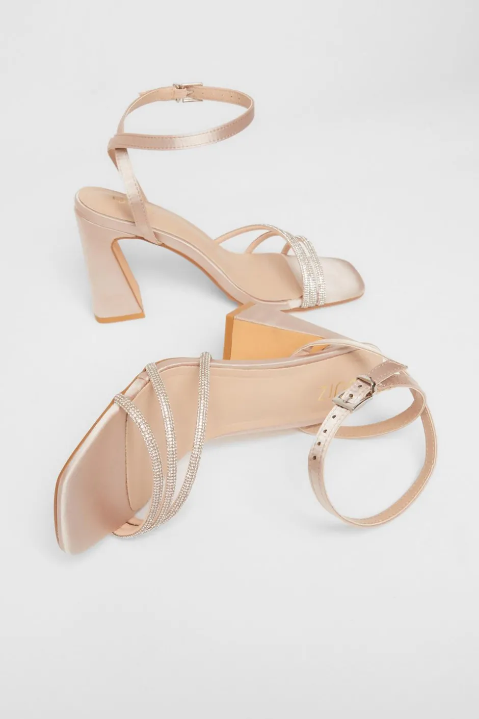 Quiz Diamante Block Heels Champagne Online