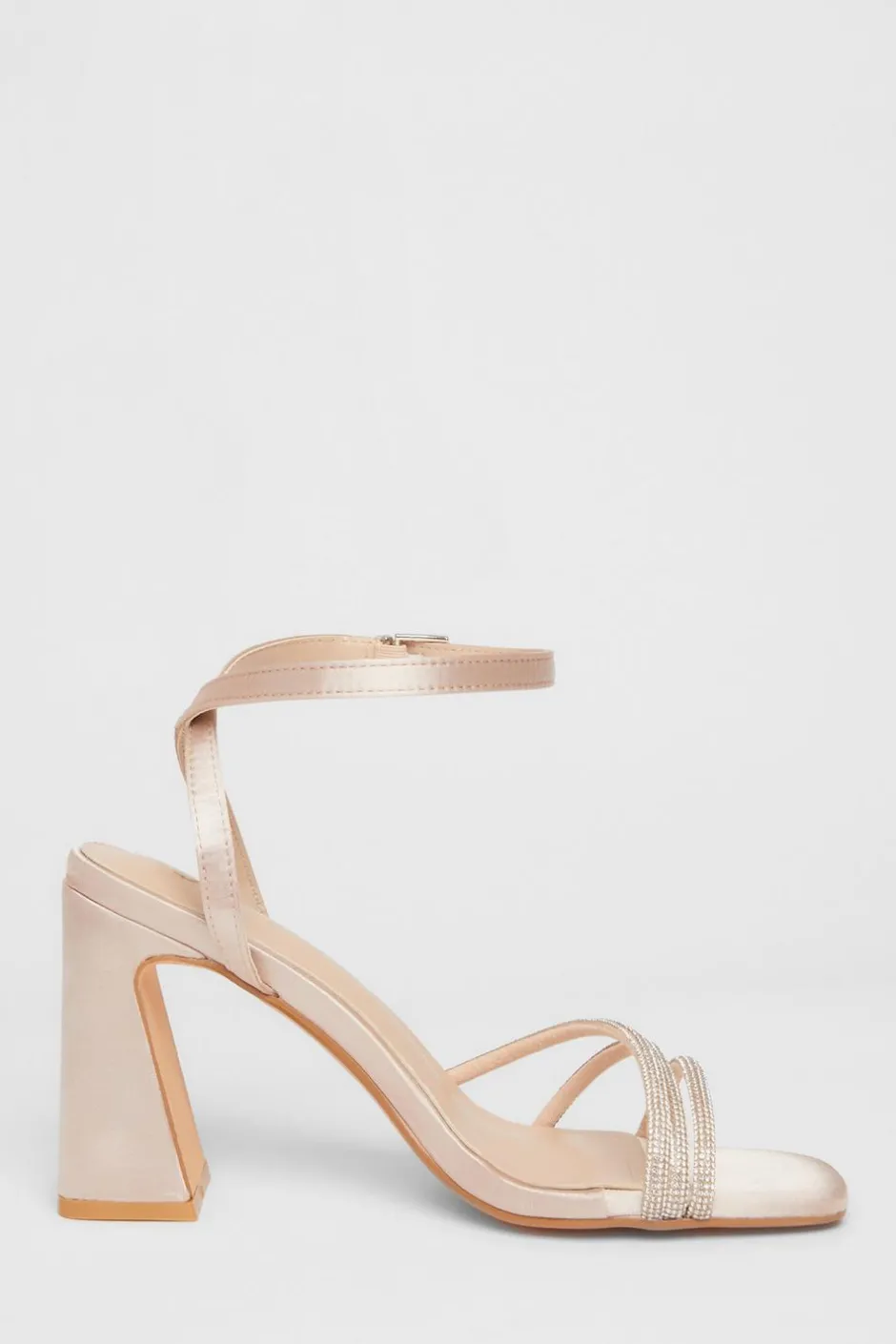 Quiz Diamante Block Heels Champagne Online
