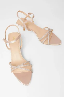 Quiz Champagne Diamante Cross Strap Heels Online