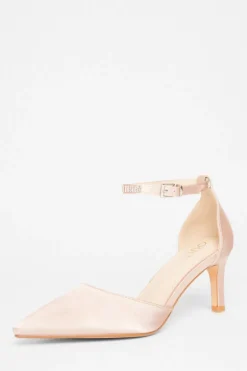 Quiz Diamante Strap Court Heels Champagne New