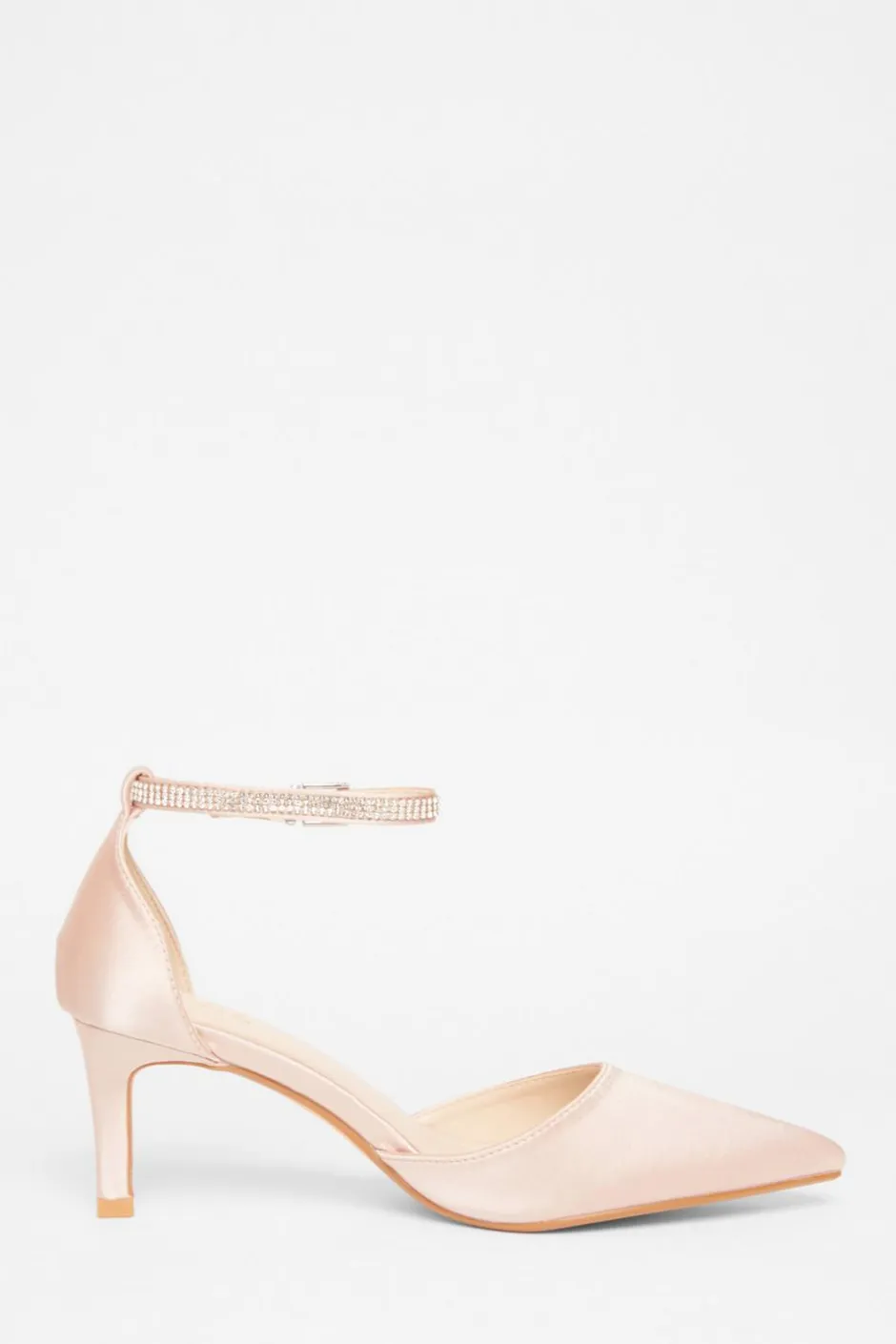 Quiz Diamante Strap Court Heels Champagne New