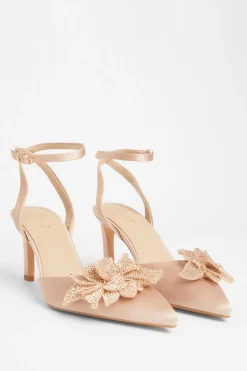 Quiz Champagne Floral Court Heels Outlet