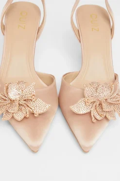 Quiz Champagne Floral Court Heels Outlet