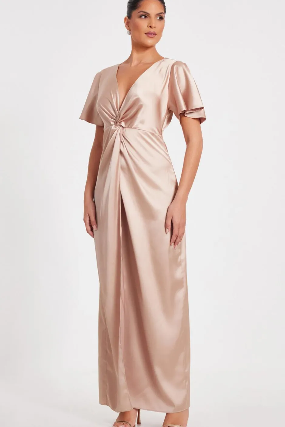 Quiz Knot Front Maxi Dress Champagne Online