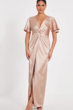 Quiz Knot Front Maxi Dress Champagne Online