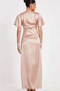 Quiz Knot Front Maxi Dress Champagne Online