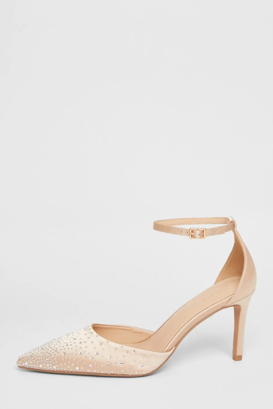 Quiz Satin Diamante Court Heels Champagne Outlet