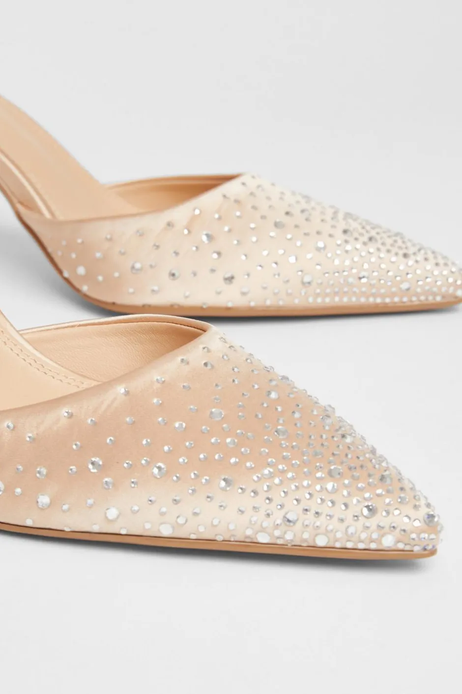 Quiz Satin Diamante Court Heels Champagne Outlet
