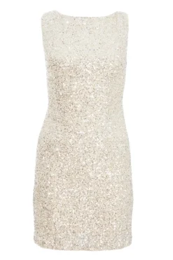 Quiz Champagne Sequin Bow Mini Dress Online