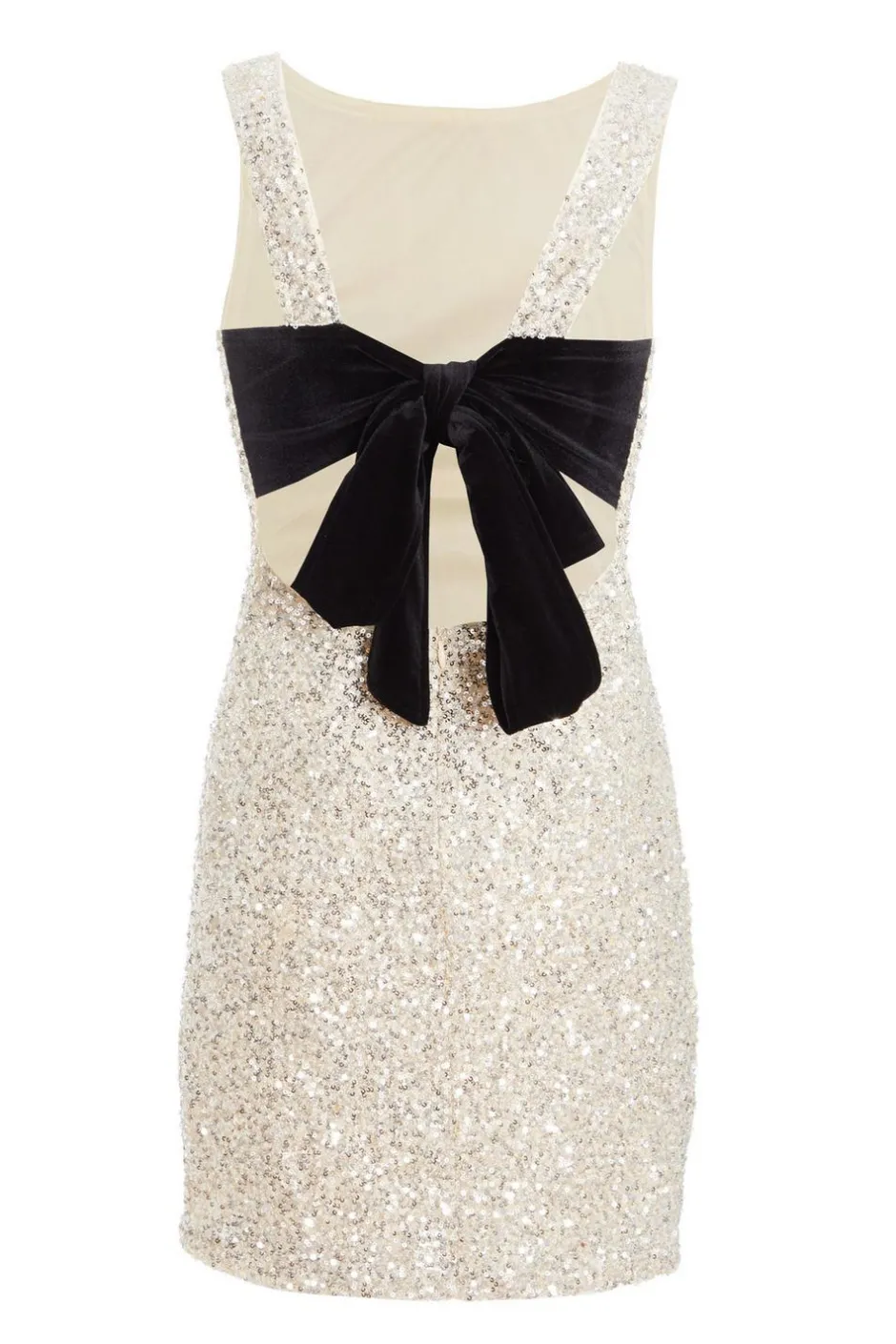 Quiz Champagne Sequin Bow Mini Dress Online
