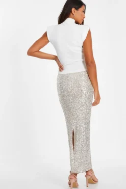 Quiz Champagne Sequin Maxi Skirt Hot