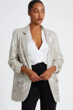 Quiz Sequin Tailored Blazer Champagne Sale