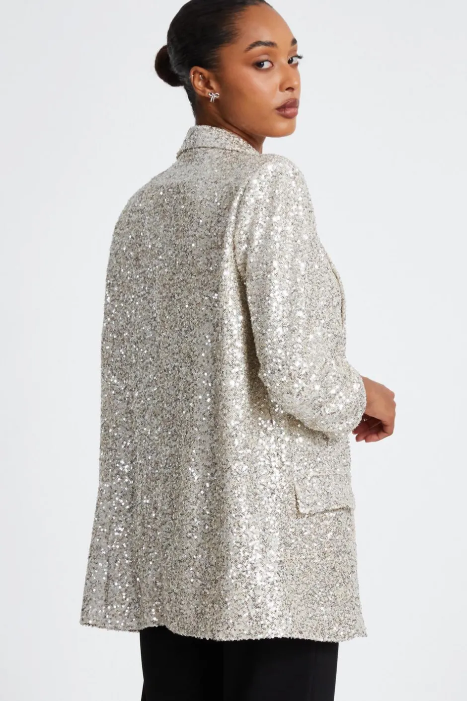 Quiz Sequin Tailored Blazer Champagne Sale