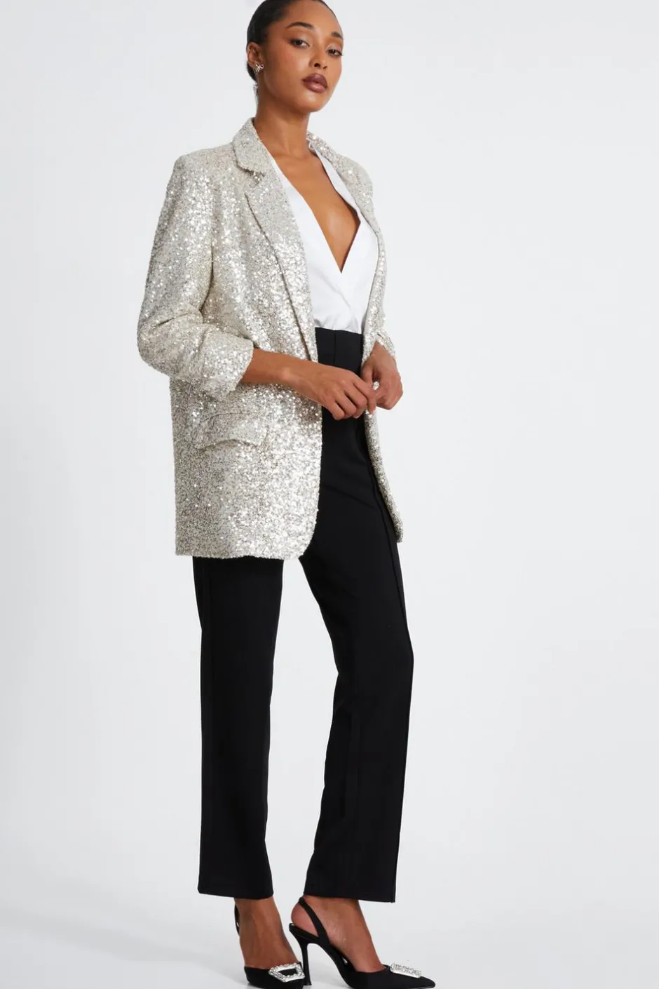 Quiz Sequin Tailored Blazer Champagne Sale