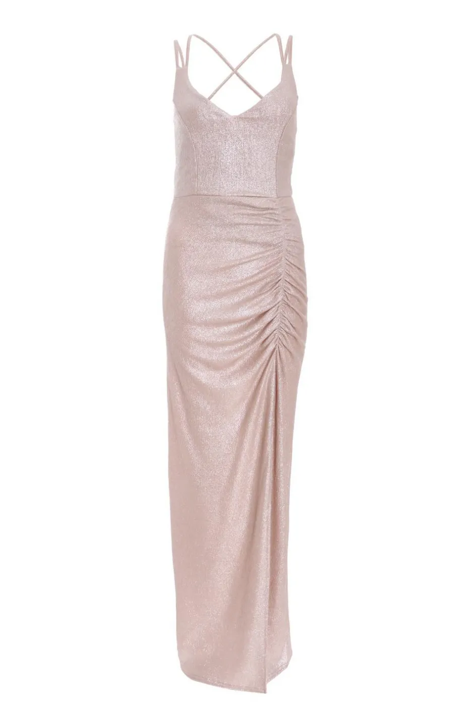 Quiz Champagne Shimmer Ruched Maxi Dress Online