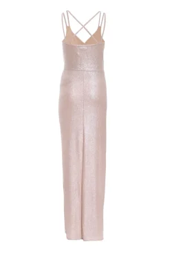 Quiz Champagne Shimmer Ruched Maxi Dress Online