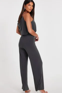 Quiz Asymmetric Draped Jumpsuit Charcoal Online