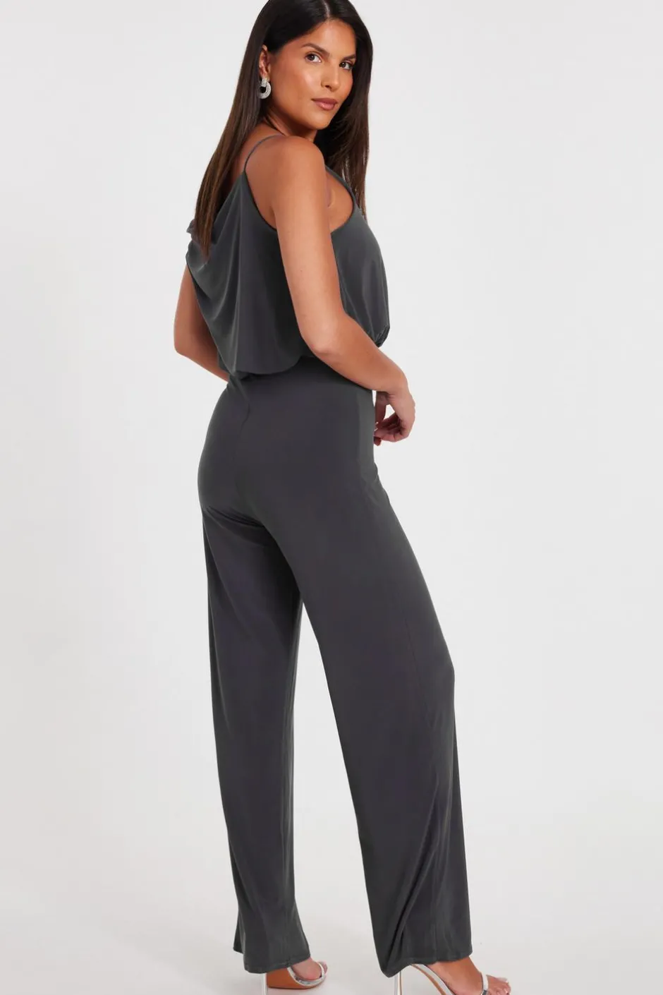 Quiz Asymmetric Draped Jumpsuit Charcoal Online