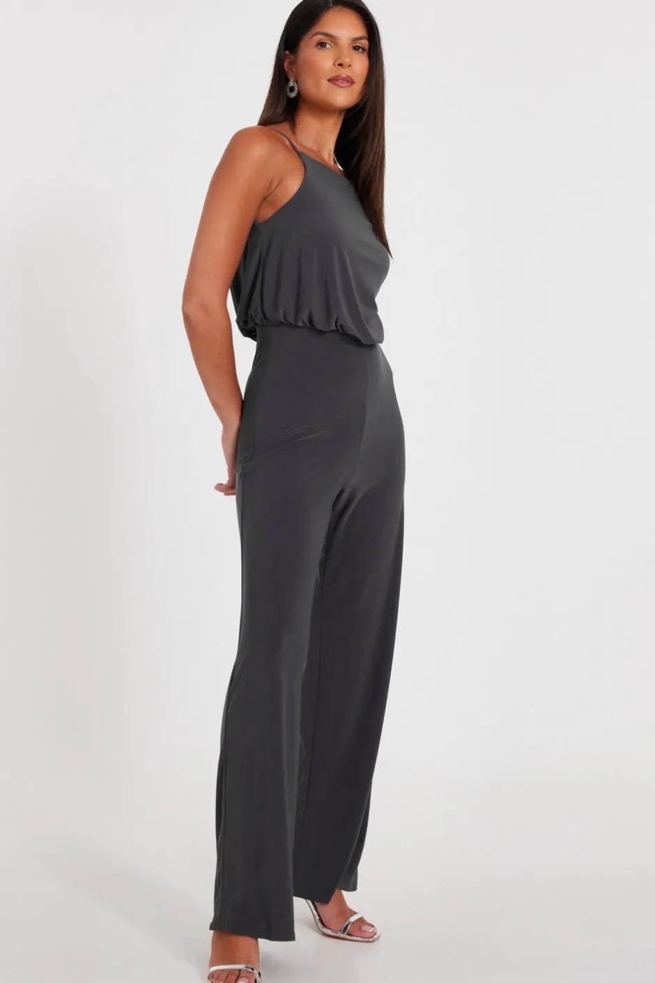 Quiz Asymmetric Draped Jumpsuit Charcoal Online