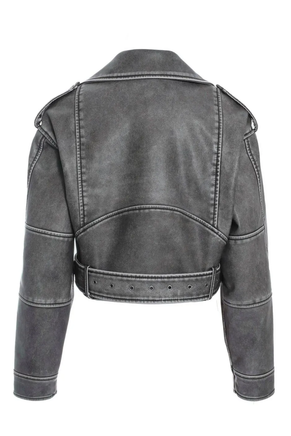 Quiz Charcoal Faux Leather Oversized Biker Jacket Clearance