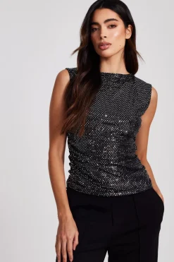 Quiz Sequin Vest Top Charcoal New
