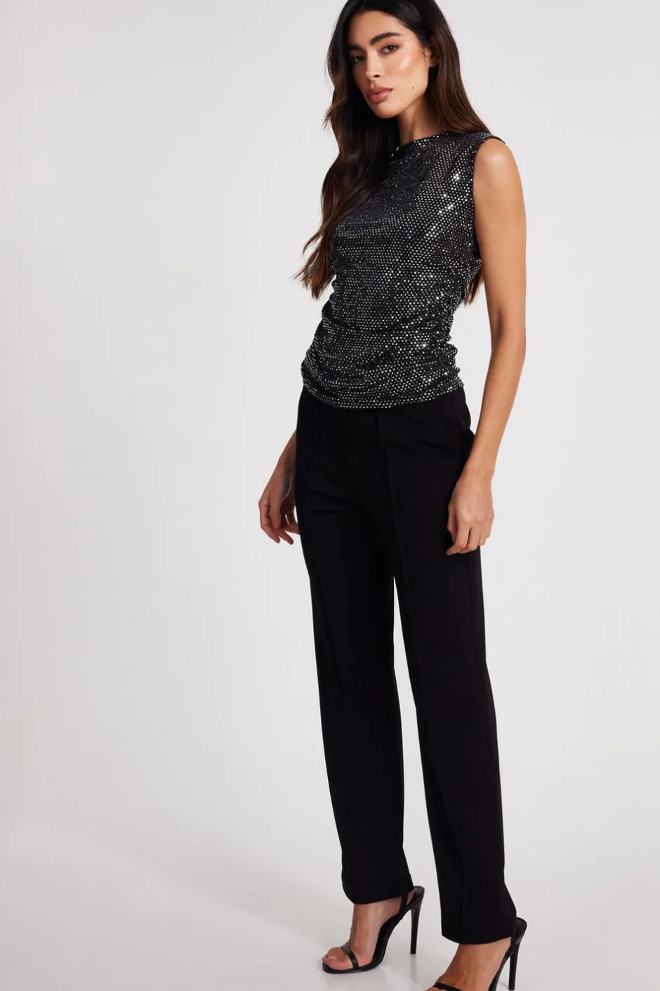 Quiz Sequin Vest Top Charcoal New