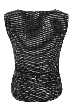 Quiz Sequin Vest Top Charcoal New