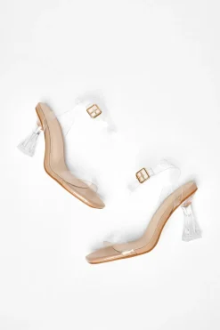 Quiz Clear Flared Heeled Sandals Clearance