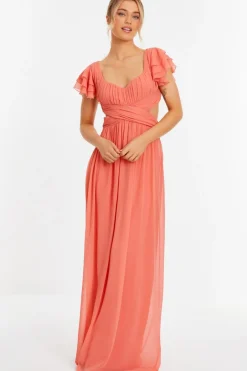 Quiz Coral Chiffon Backless Maxi dress