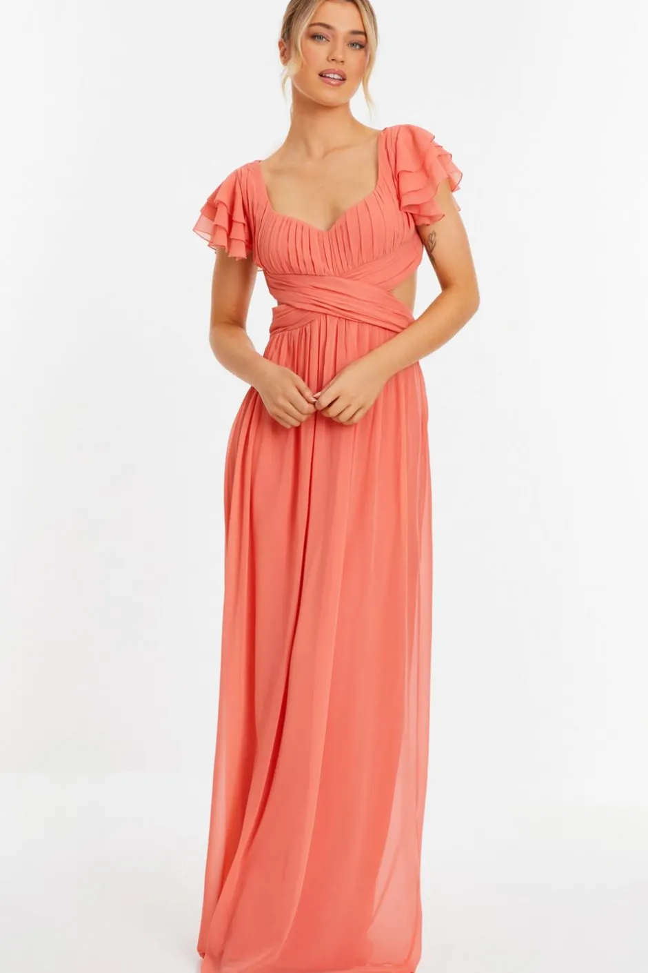 Quiz Coral Chiffon Backless Maxi dress