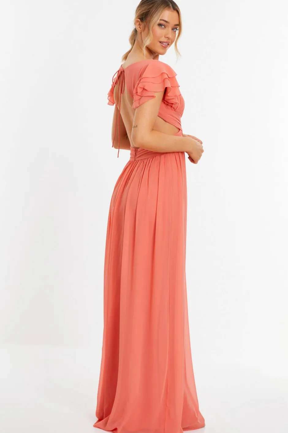 Quiz Coral Chiffon Backless Maxi dress