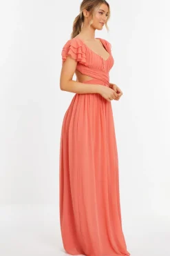 Quiz Coral Chiffon Backless Maxi dress
