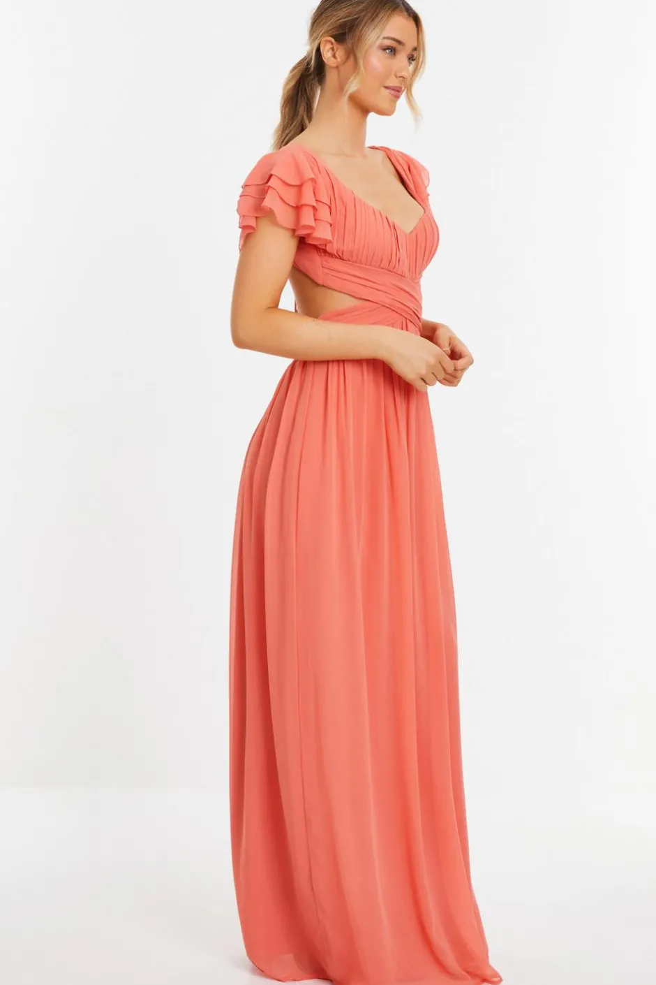 Quiz Coral Chiffon Backless Maxi dress