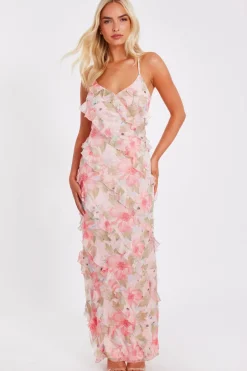 Quiz Coral Chiffon Floral Maxi Dress Best