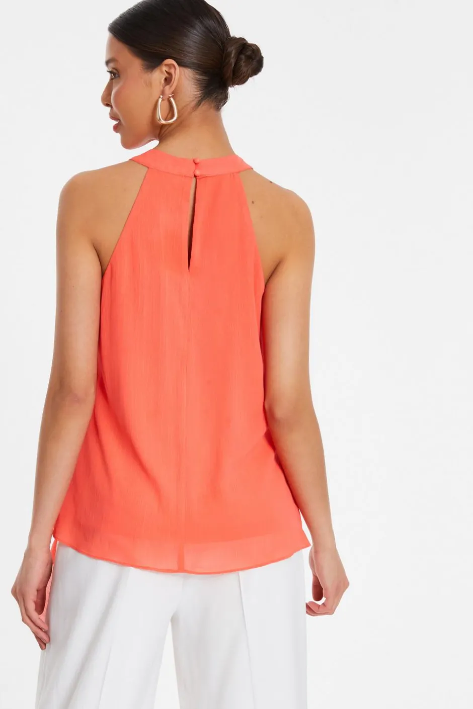 Quiz Chiffon Frill Drape Top Coral Clearance