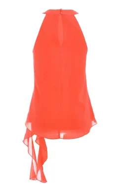 Quiz Chiffon Frill Drape Top Coral Clearance