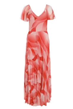 Quiz Coral Chiffon Pleated Maxi Dress New