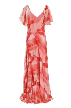 Quiz Coral Chiffon Pleated Maxi Dress New