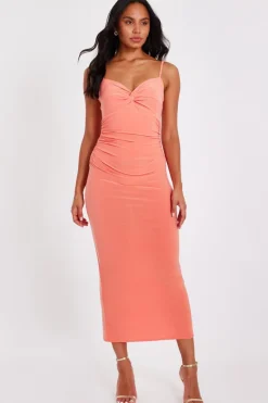 Quiz Knot Detail Midi Dress Coral Discount