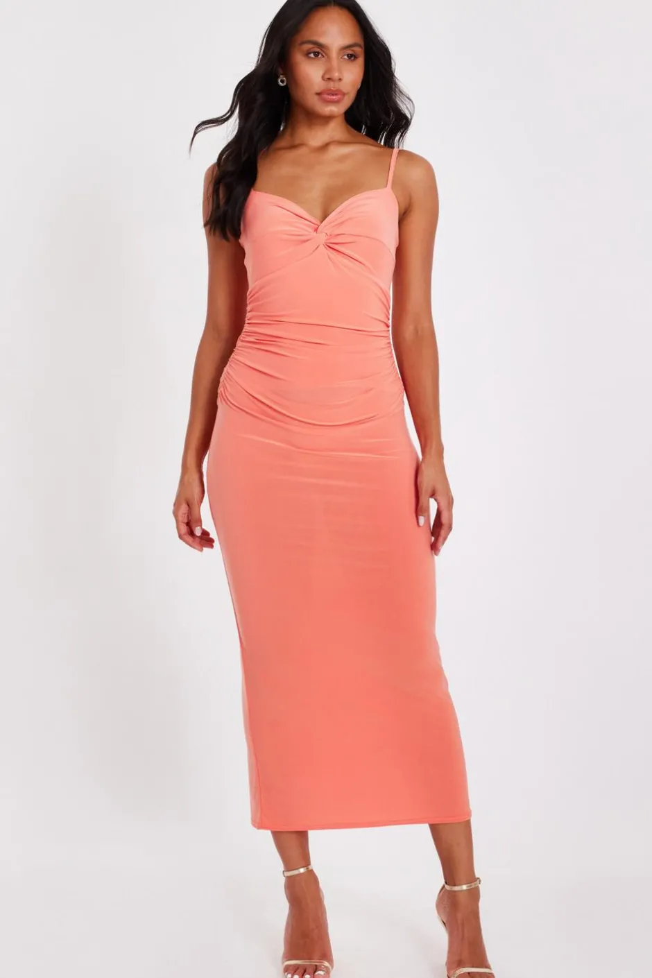 Quiz Knot Detail Midi Dress Coral Discount