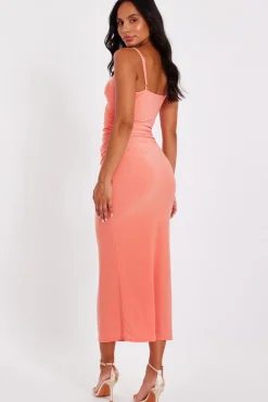 Quiz Knot Detail Midi Dress Coral Discount