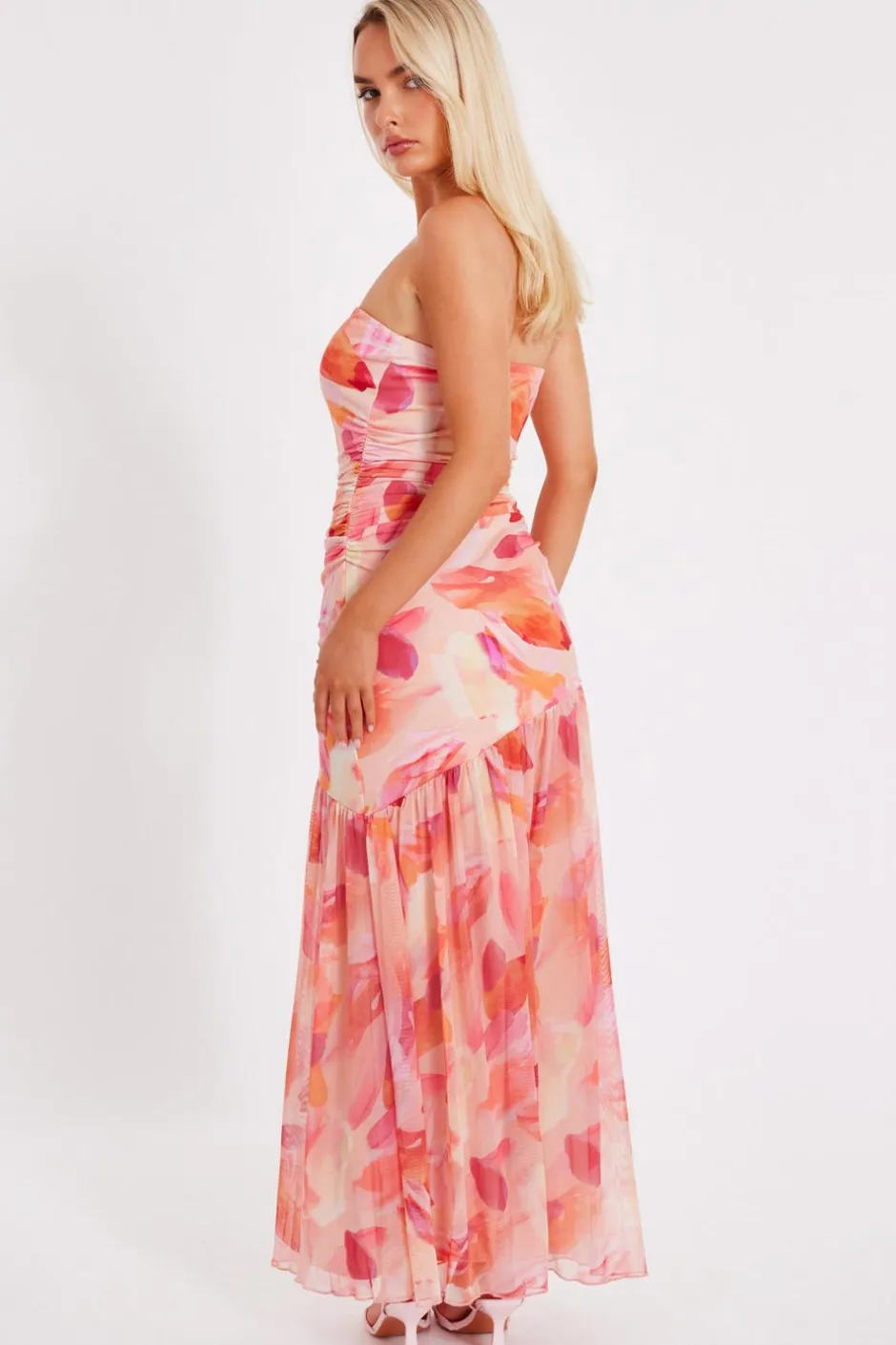 Quiz Coral Mesh Floral Midaxi Dress Best