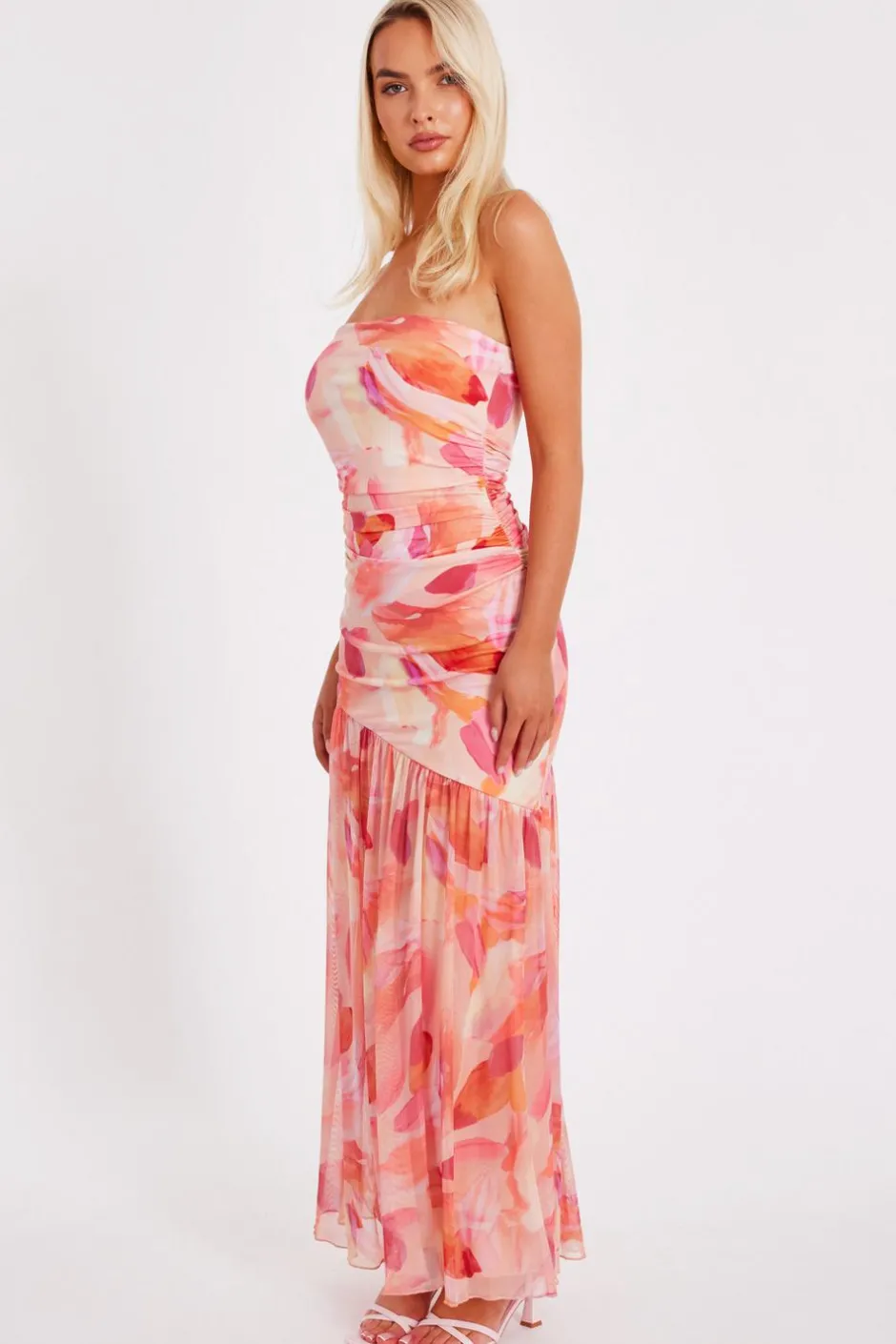 Quiz Coral Mesh Floral Midaxi Dress Best