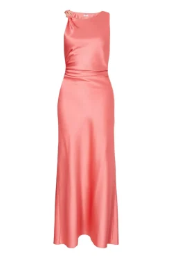 Quiz Satin Ruched Midaxi Dress Coral Clearance